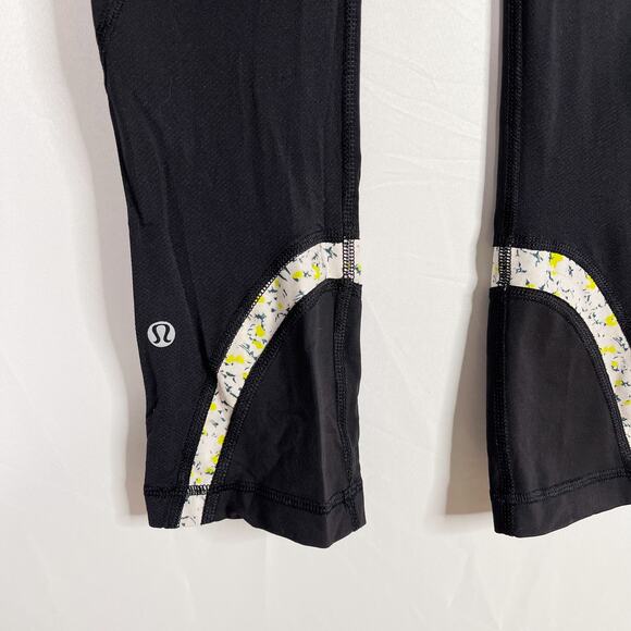 Lululemon Womens Size 4 Run Inspire Crop II Leggings Black Floral Colorblock - Picture 11 of 11